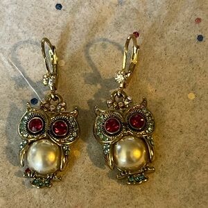 Betsey Johnson Rhinestone Owl Earrings